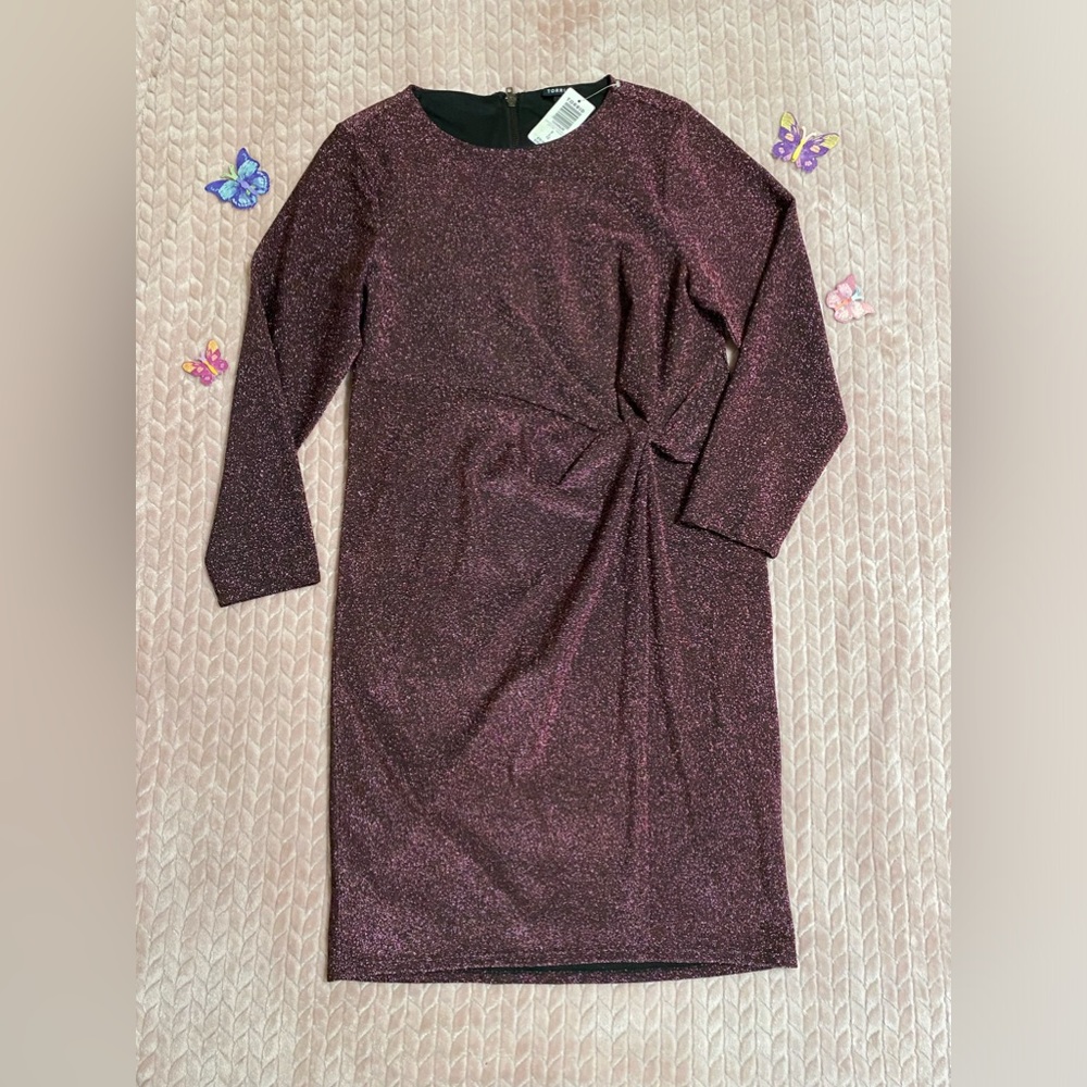 TORRID Pink & black Shimmer Metallic Long Sleeve Knotted Front Size 0/Large/12